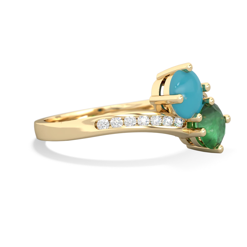 Turquoise Channel Set Two Stone 14K Yellow Gold ring R5303