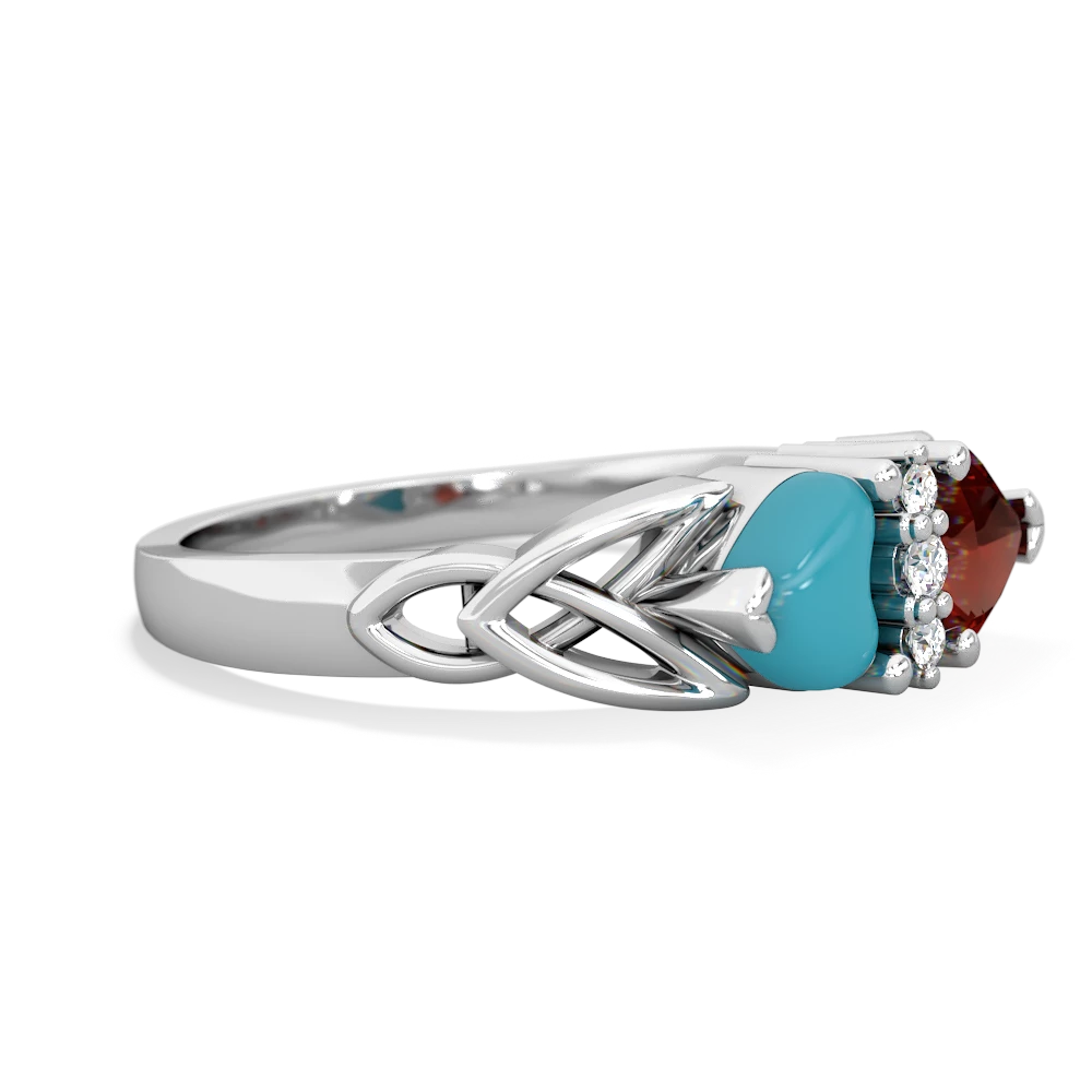 Turquoise Celtic Knot Double Heart 14K White Gold ring R5040