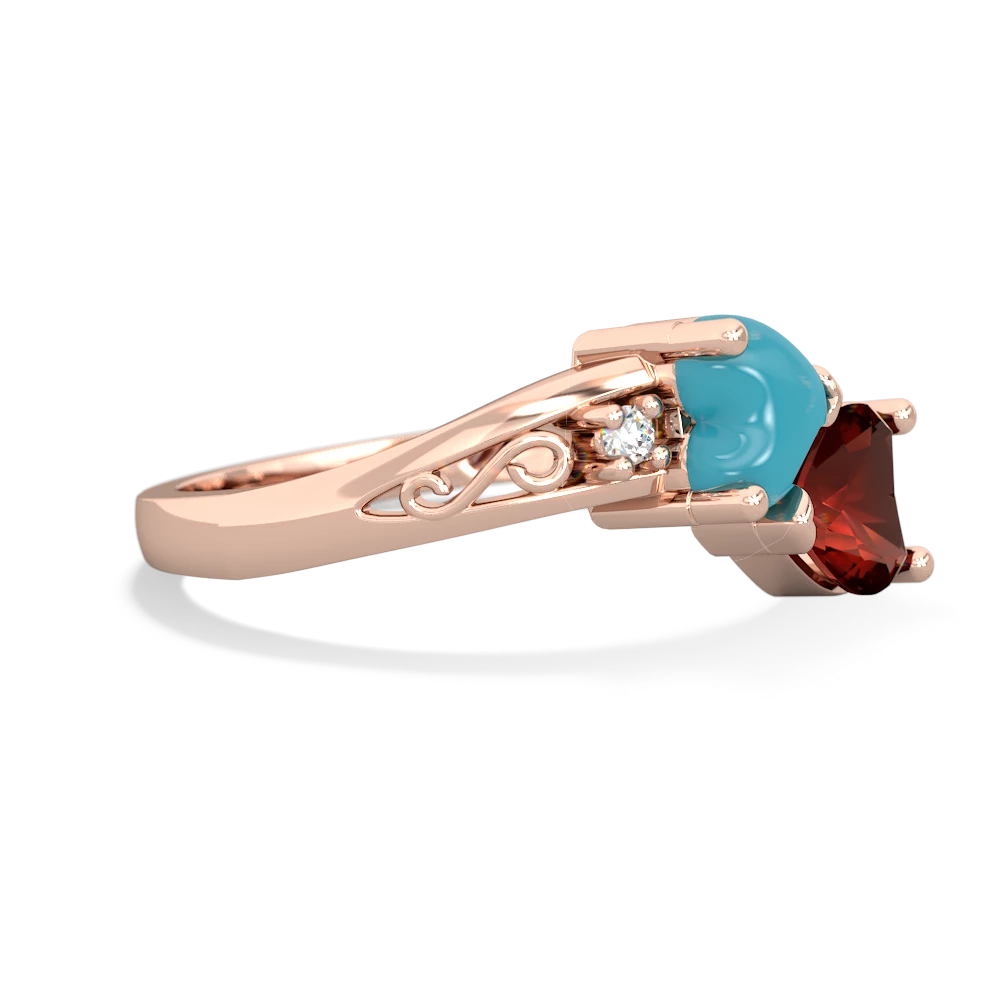 Turquoise Snuggling Hearts 14K Rose Gold ring R2178