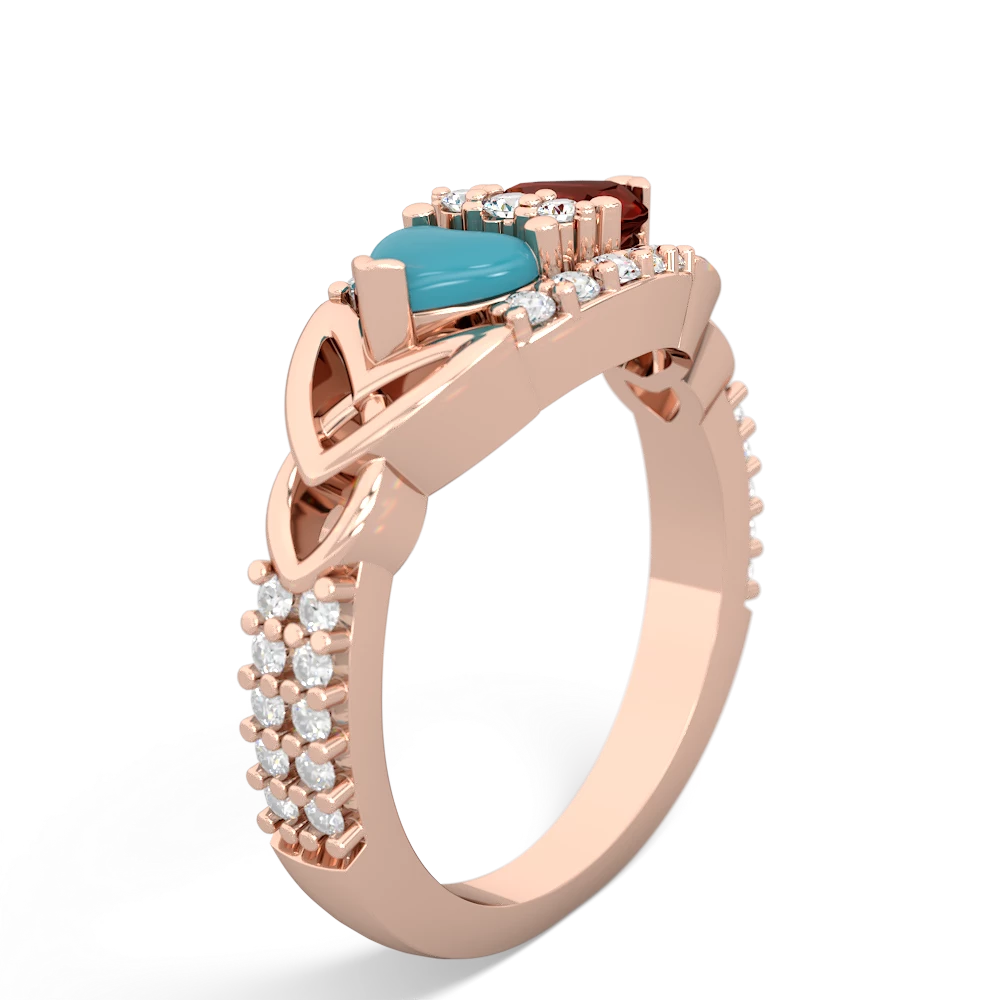 Turquoise Sparkling Celtic Knot 14K Rose Gold ring R2645