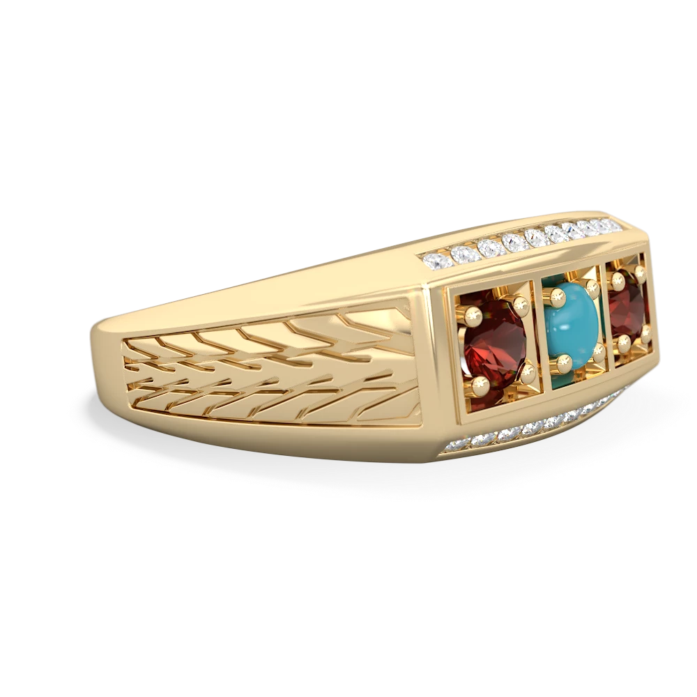 Turquoise Three Stone Tire Tread Men's 14K Yellow Gold ring R0520