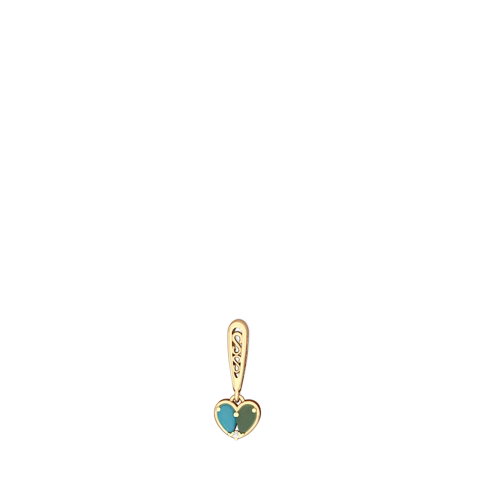 Turquoise Filligree Heart 14K Yellow Gold earrings E5070