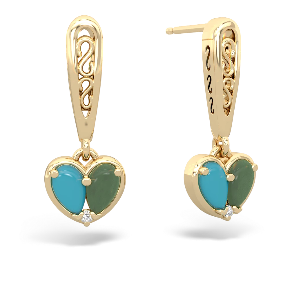 Turquoise Filligree Heart 14K Yellow Gold earrings E5070