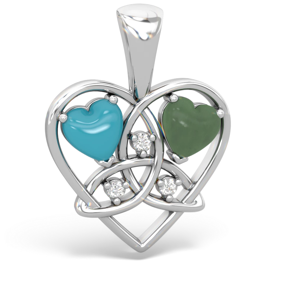 Turquoise Celtic Trinity Heart 14K White Gold pendant P5331