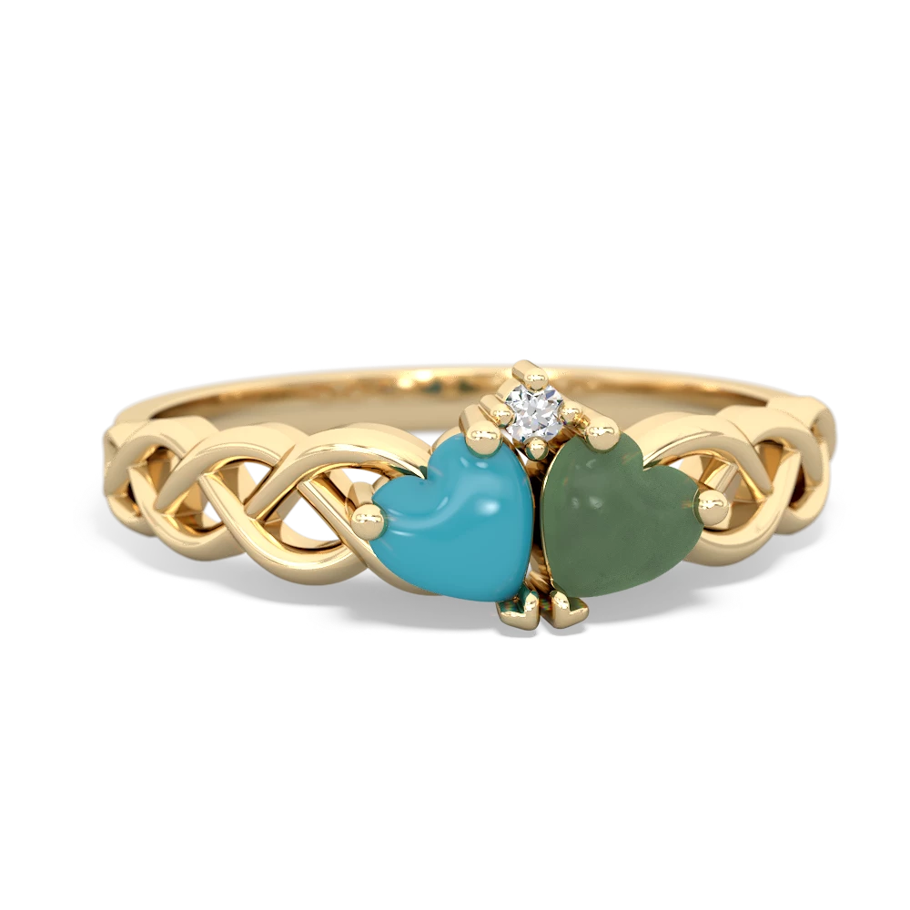 Turquoise Heart To Heart Braid 14K Yellow Gold ring R5870