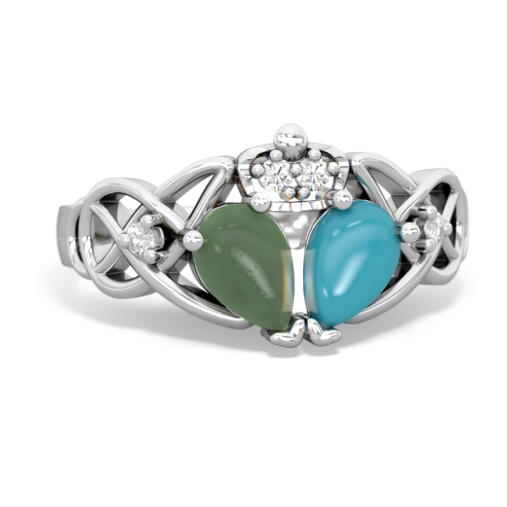 Turquoise 'One Heart' Celtic Knot Claddagh 14K White Gold ring R5322