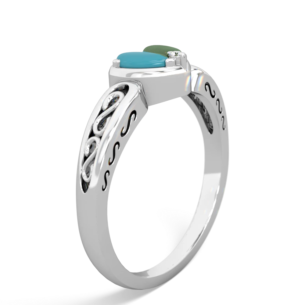 Turquoise Filligree 'One Heart' 14K White Gold ring R5070