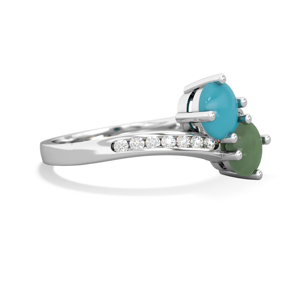 Turquoise Channel Set Two Stone 14K White Gold ring R5303