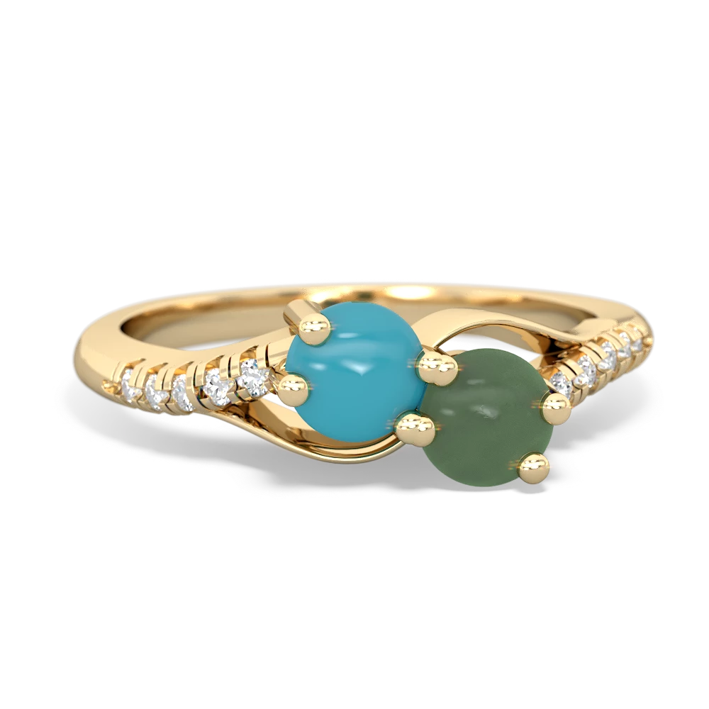 Turquoise Infinity Pave Two Stone 14K Yellow Gold ring R5285