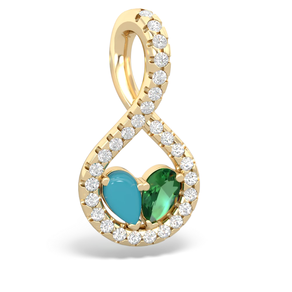 Turquoise Pave Twist 'One Heart' 14K Yellow Gold pendant P5360