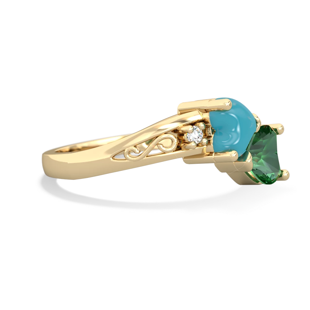 Turquoise Snuggling Hearts 14K Yellow Gold ring R2178