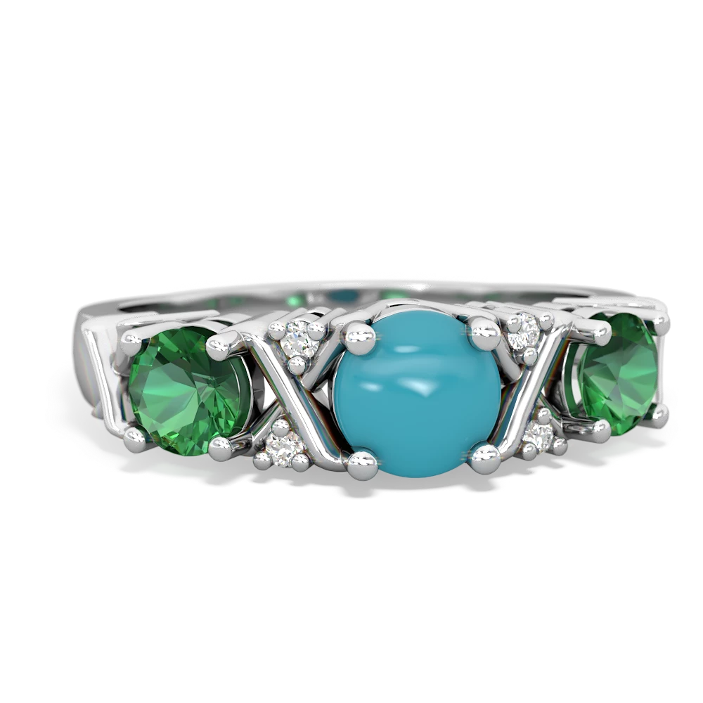 Turquoise Hugs And Kisses 14K White Gold ring R5016