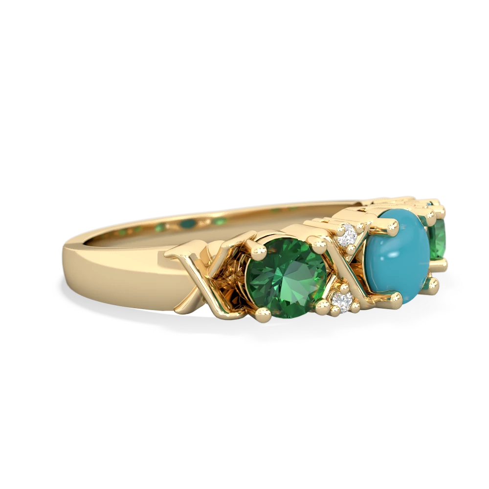 Turquoise Hugs And Kisses 14K Yellow Gold ring R5016