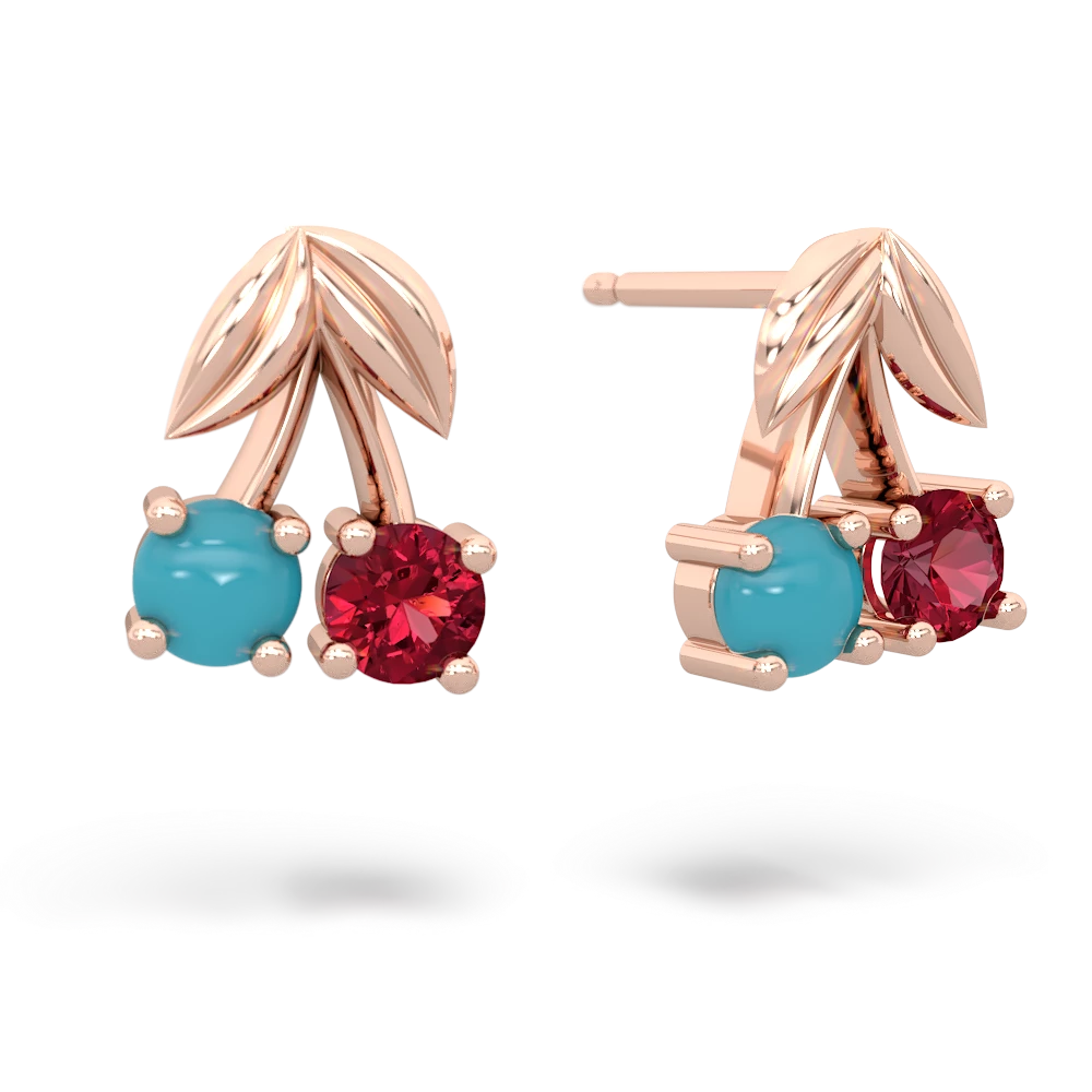 Turquoise Sweet Cherries 14K Rose Gold earrings E7001