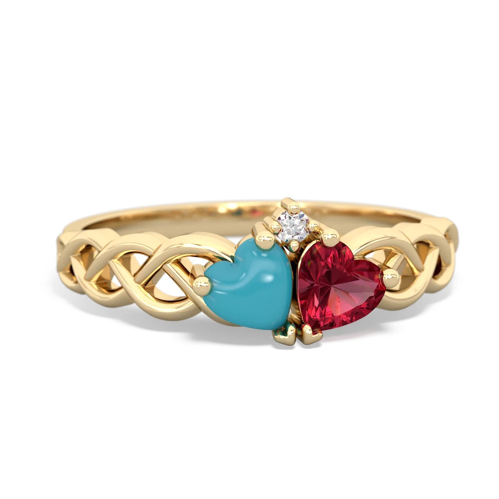 Turquoise Heart To Heart Braid 14K Yellow Gold ring R5870