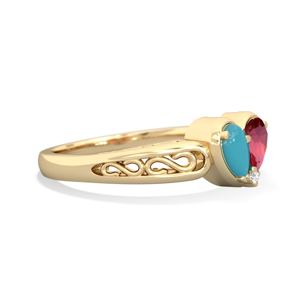 Turquoise Filligree 'One Heart' 14K Yellow Gold ring R5070