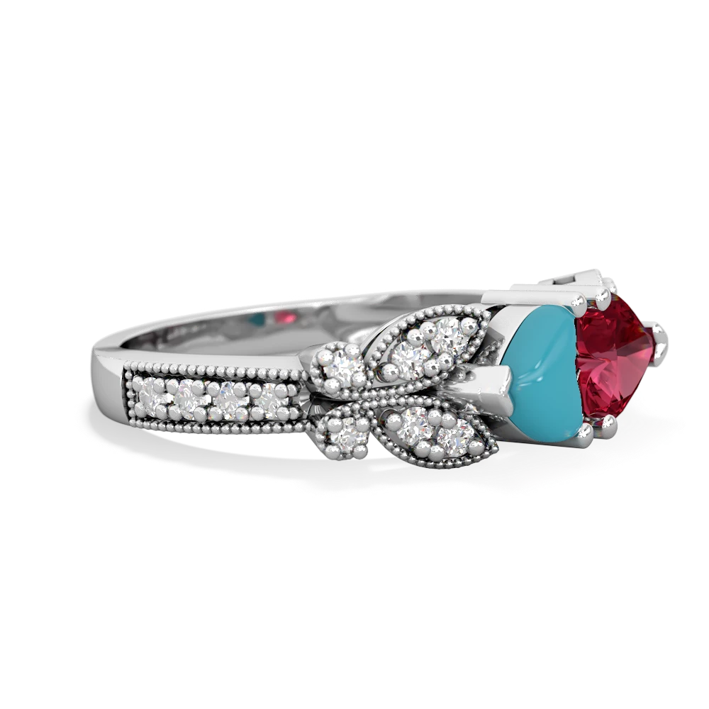 Turquoise Diamond Butterflies 14K White Gold ring R5601