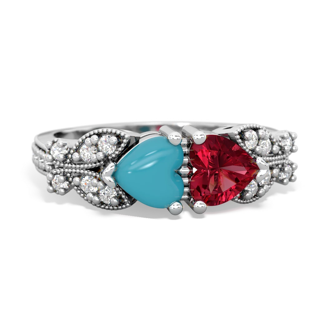 Turquoise Diamond Butterflies 14K White Gold ring R5601