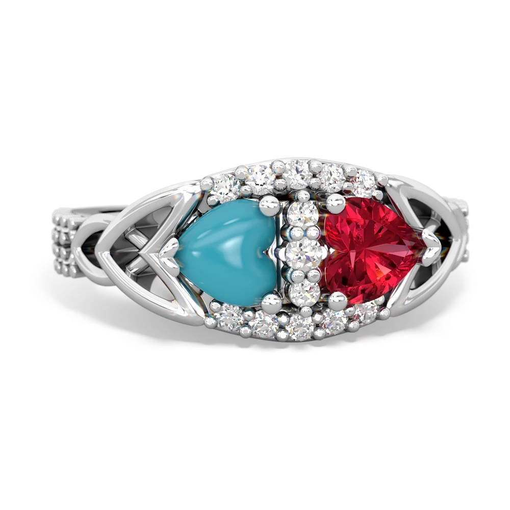 Turquoise Sparkling Celtic Knot 14K White Gold ring R2645