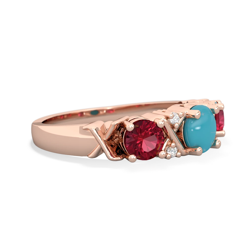 Turquoise Hugs And Kisses 14K Rose Gold ring R5016