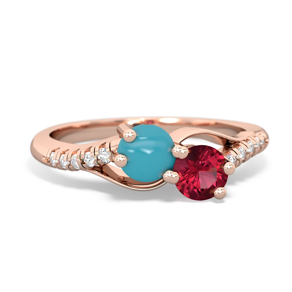 Turquoise Infinity Pave Two Stone 14K Rose Gold ring R5285