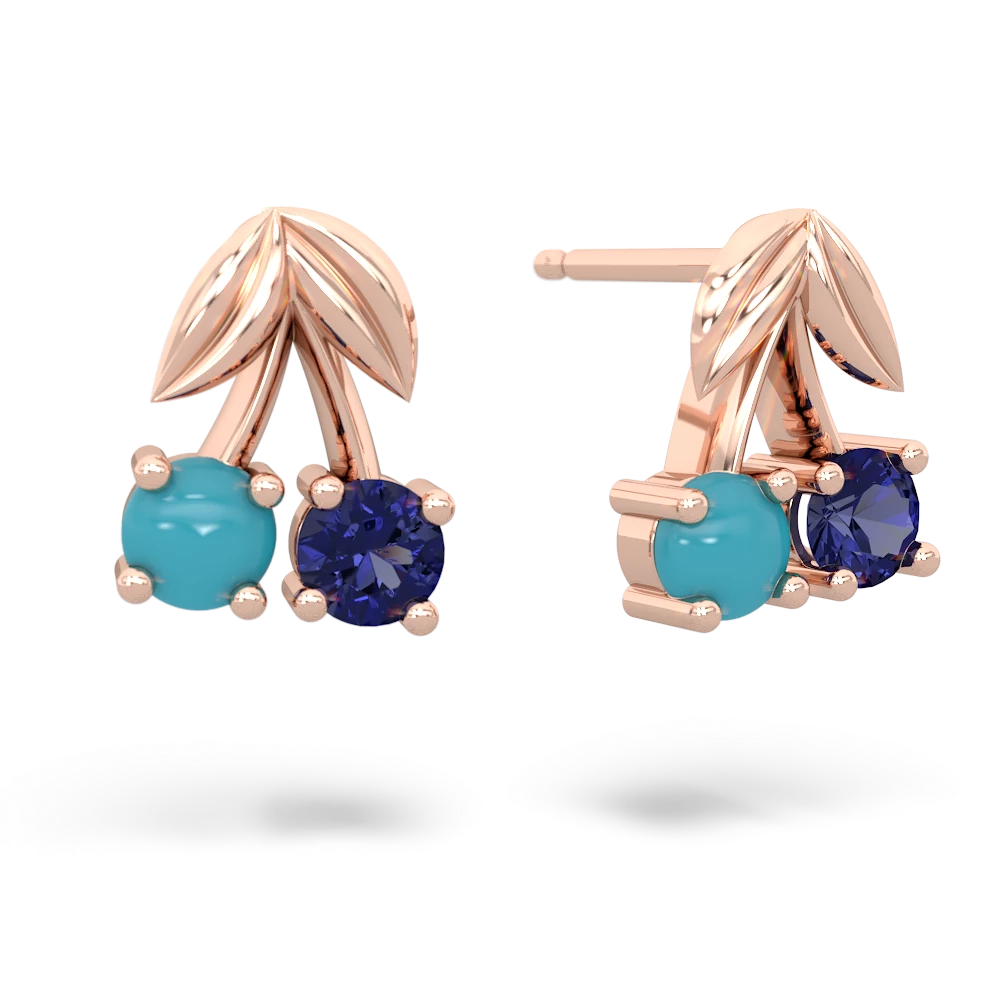 Turquoise Sweet Cherries 14K Rose Gold earrings E7001