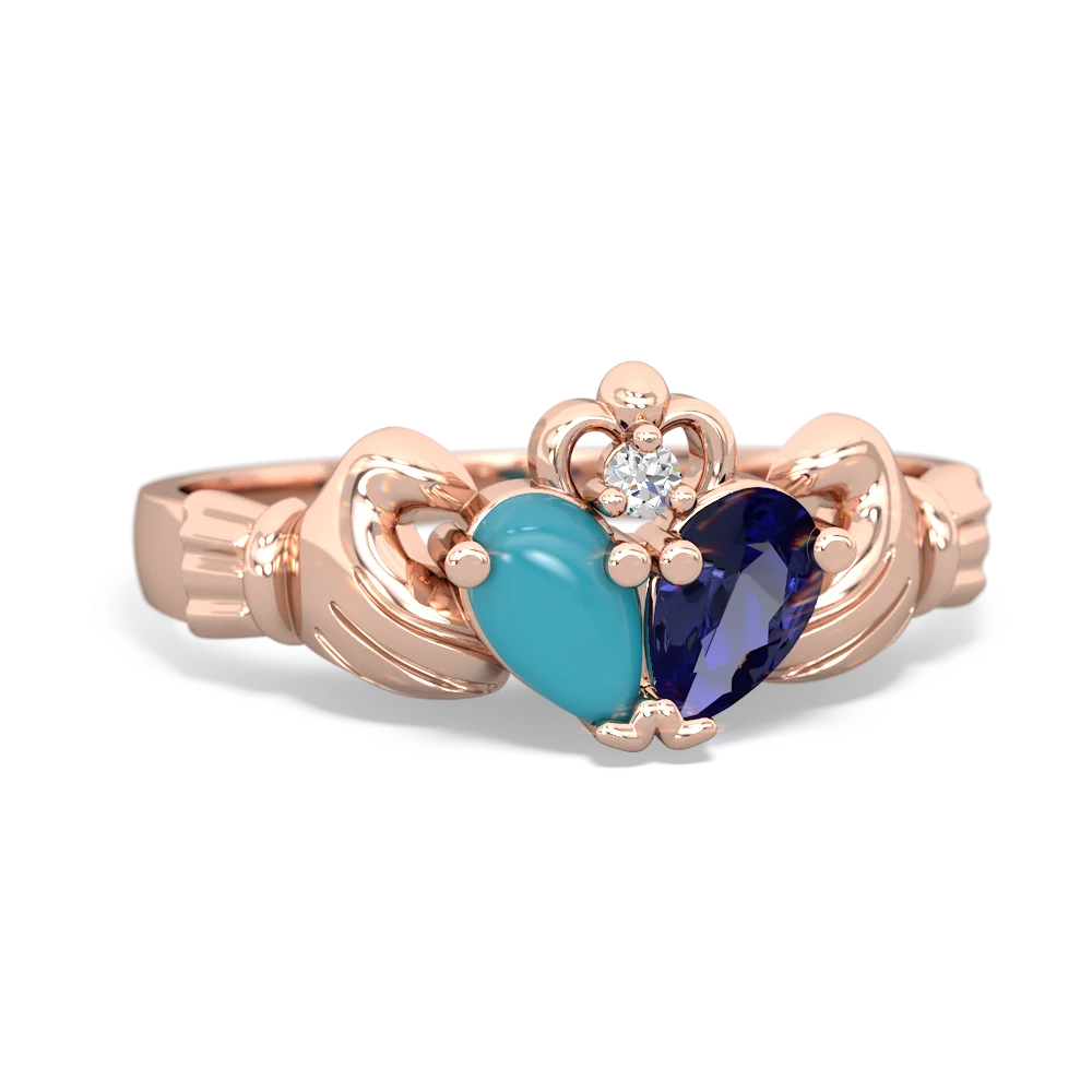 Turquoise 'Our Heart' Claddagh 14K Rose Gold ring R2388