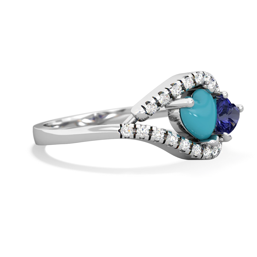 Turquoise Mother And Child 14K White Gold ring R3010