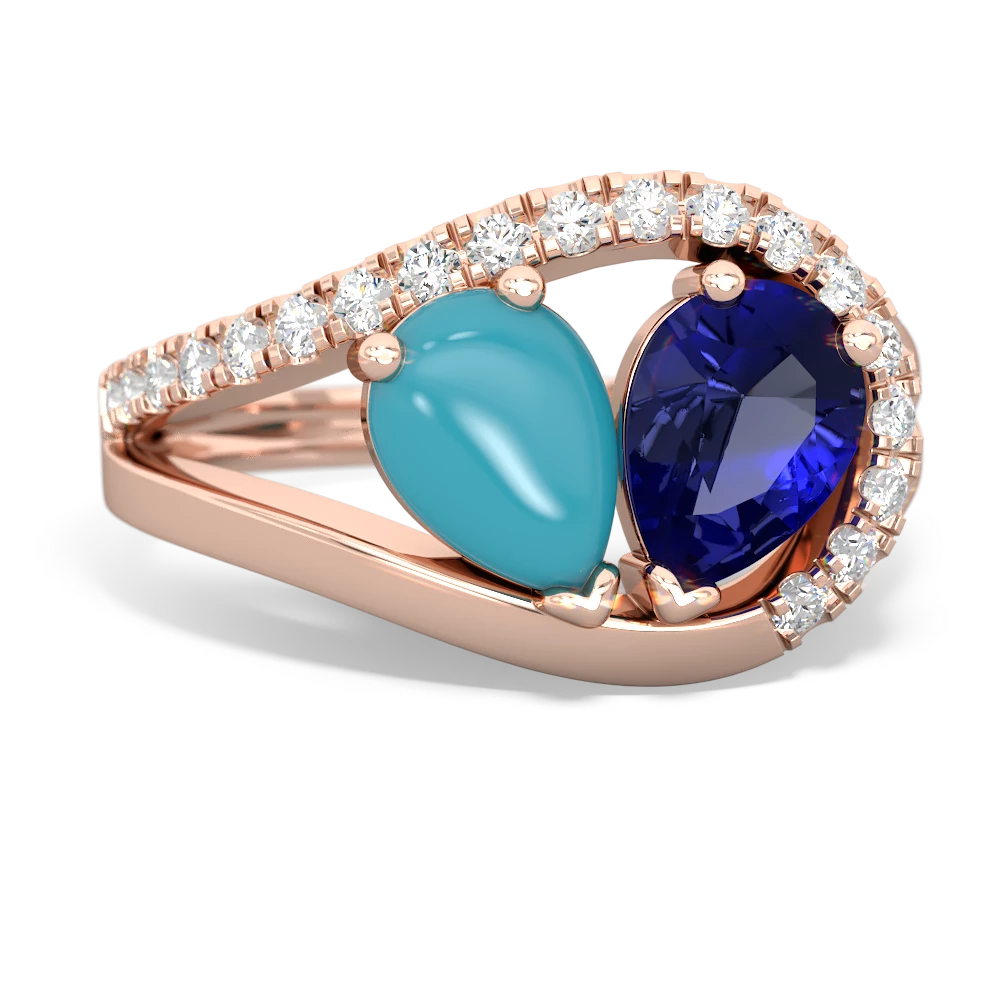 Turquoise Nestled Heart Keepsake 14K Rose Gold ring R5650