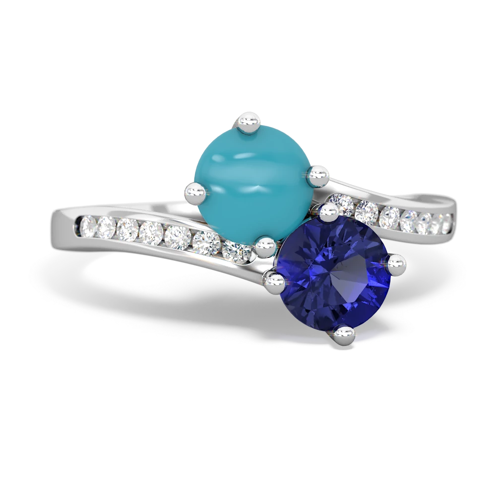 Turquoise Channel Set Two Stone 14K White Gold ring R5303