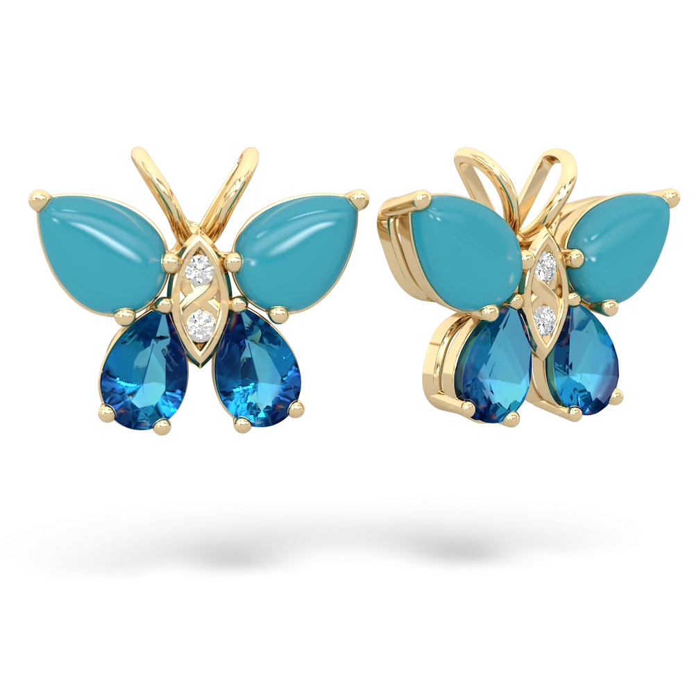 Turquoise Butterfly 14K Yellow Gold earrings E2215