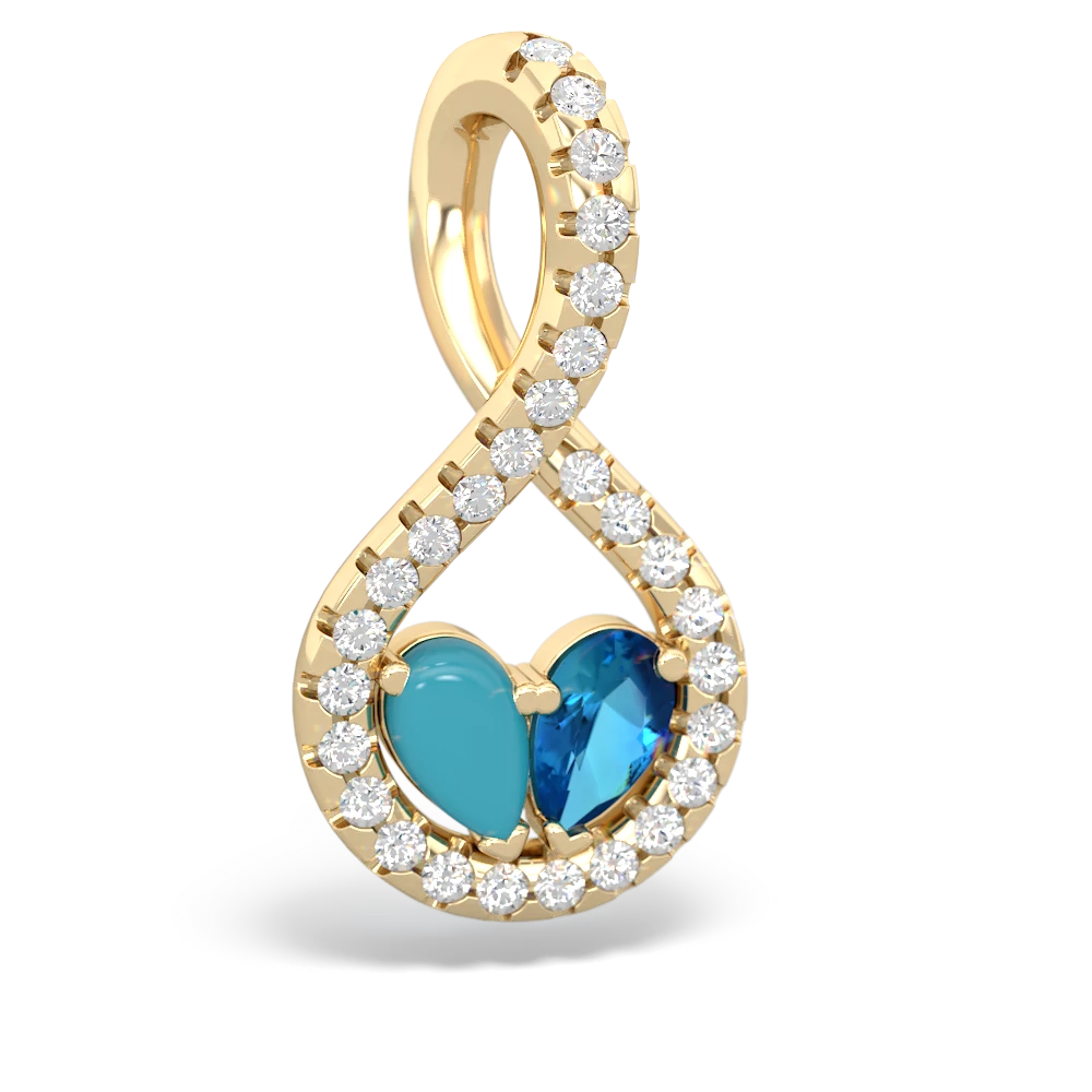 Turquoise Pave Twist 'One Heart' 14K Yellow Gold pendant P5360