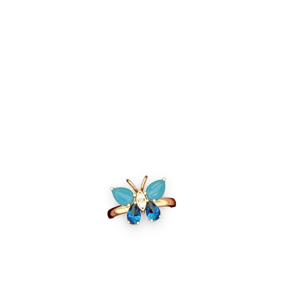 Turquoise Butterfly 14K Yellow Gold ring R2215