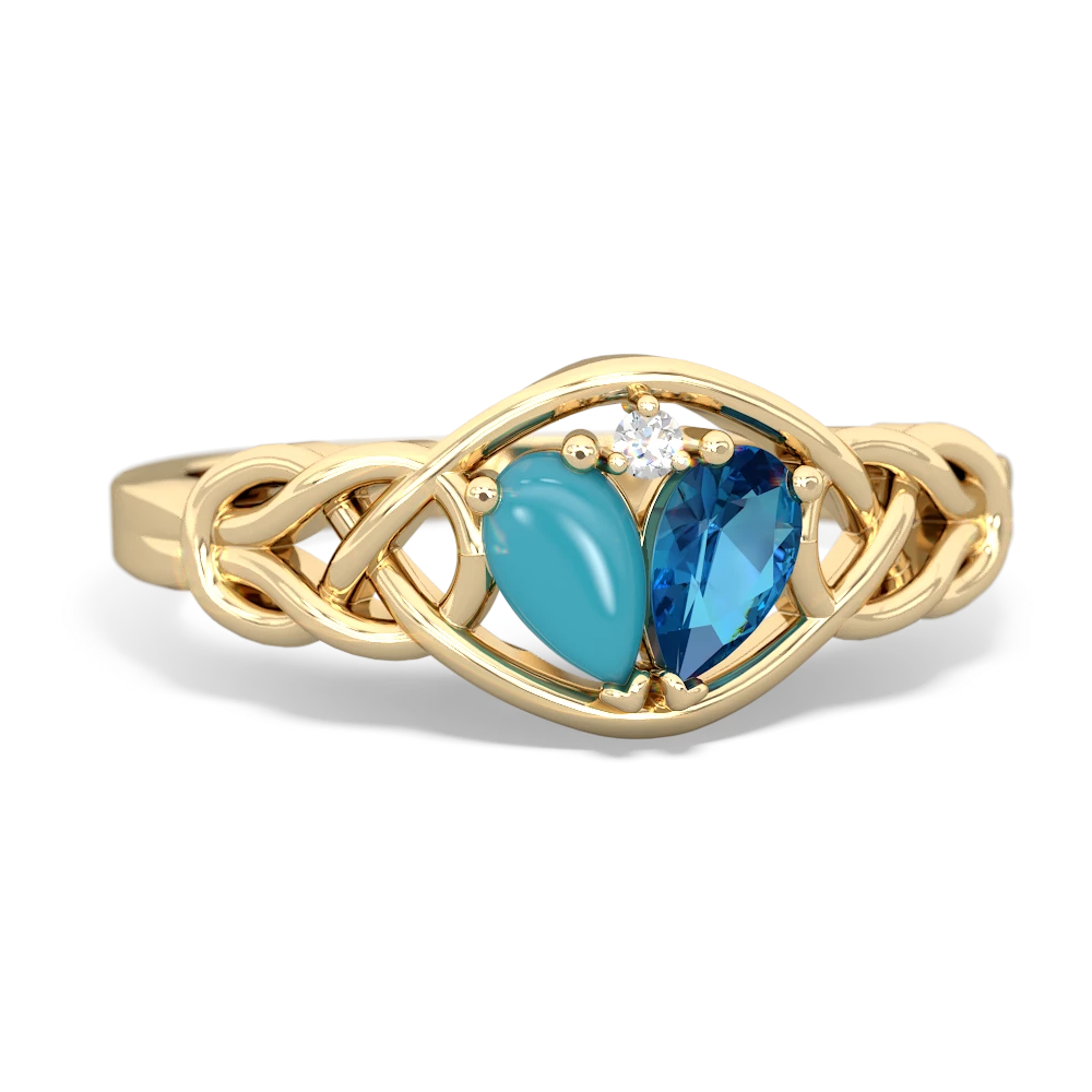 Turquoise Celtic Love Knot 14K Yellow Gold ring R5420