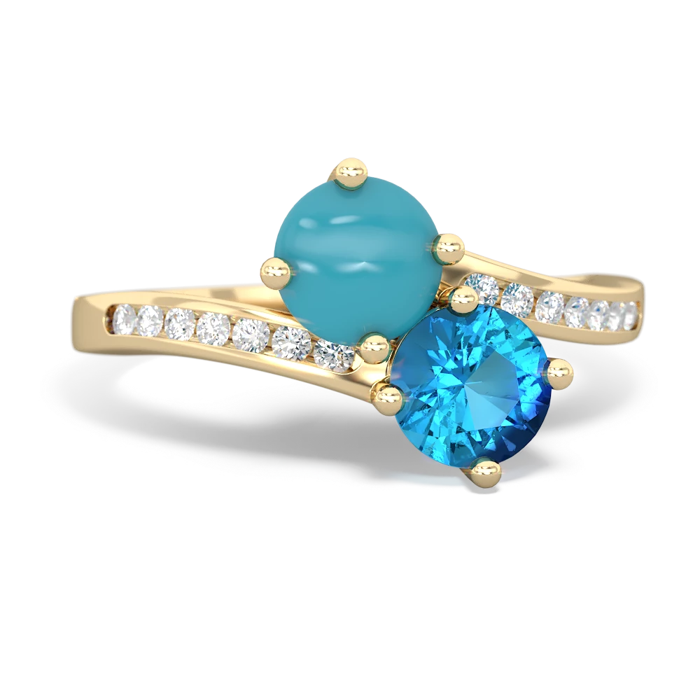 Turquoise Channel Set Two Stone 14K Yellow Gold ring R5303