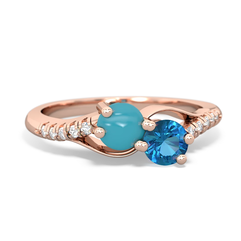 Turquoise Infinity Pave Two Stone 14K Rose Gold ring R5285