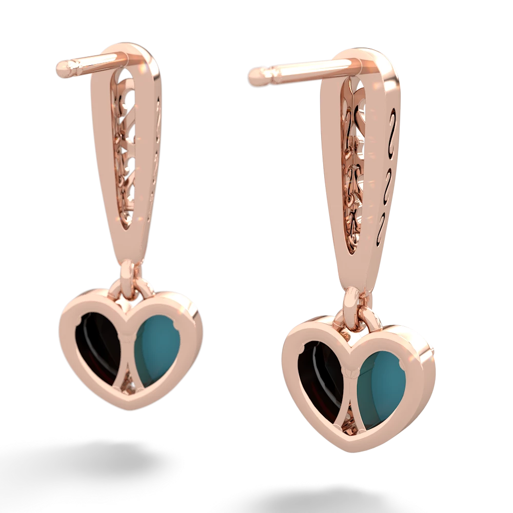 Turquoise Filligree Heart 14K Rose Gold earrings E5070