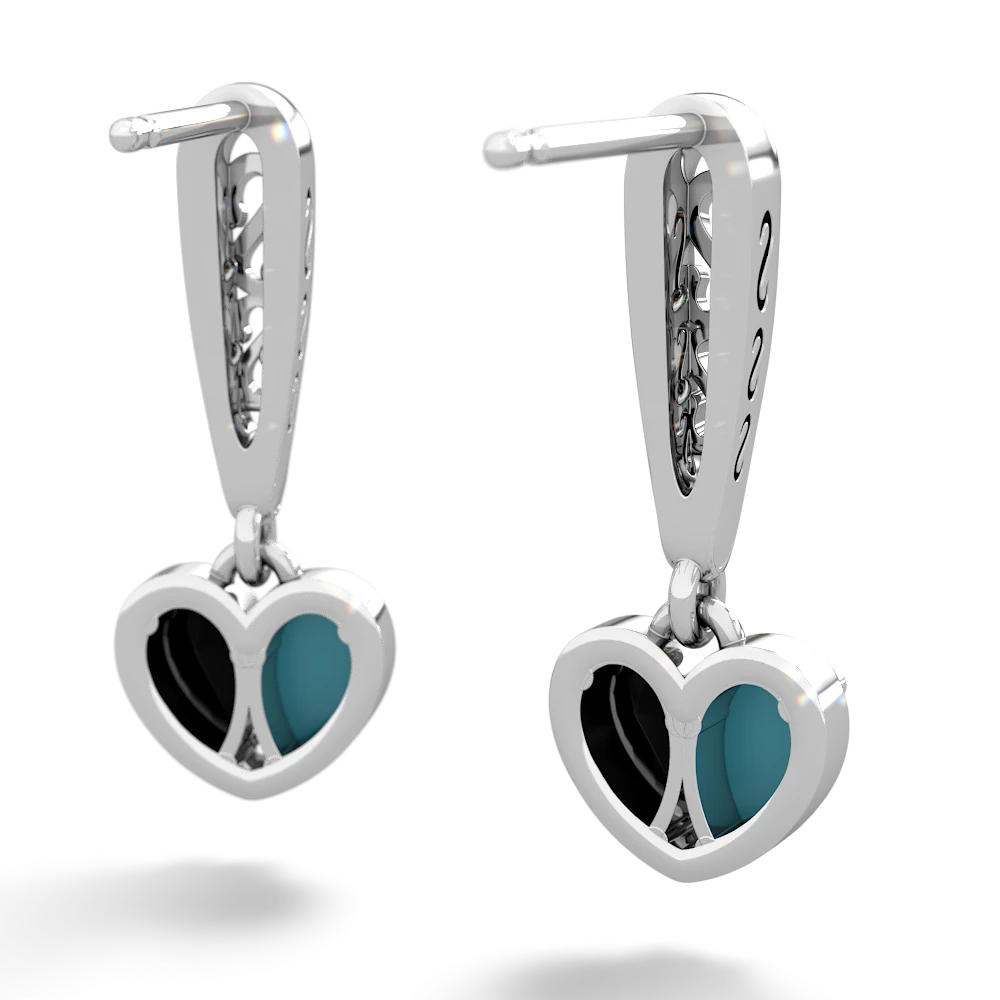 Turquoise Filligree Heart 14K White Gold earrings E5070