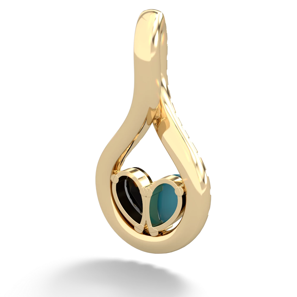 Turquoise Pave Twist 'One Heart' 14K Yellow Gold pendant P5360