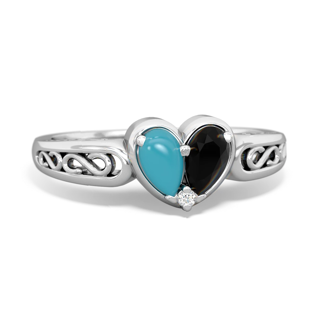 Turquoise Filligree 'One Heart' 14K White Gold ring R5070