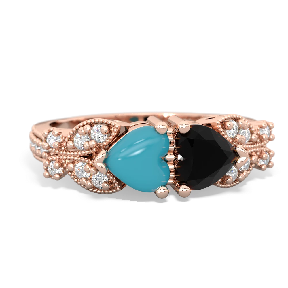 Turquoise Diamond Butterflies 14K Rose Gold ring R5601