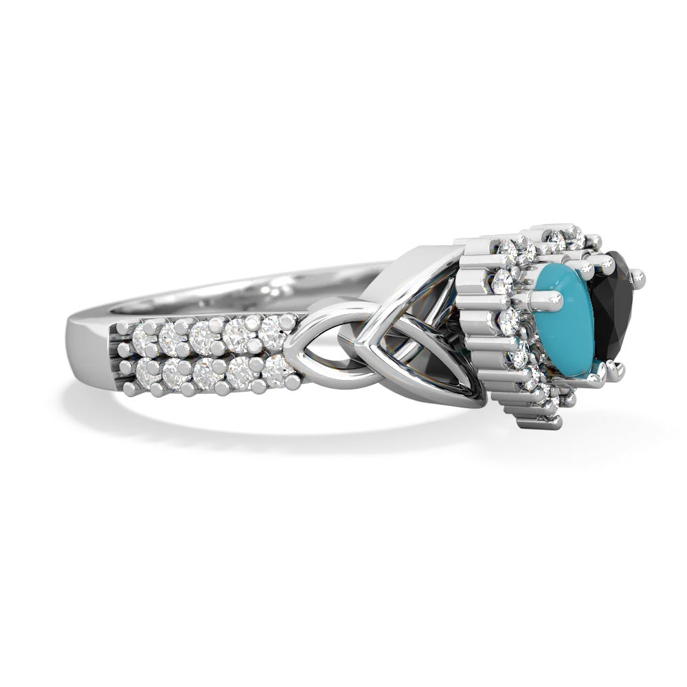 Turquoise Celtic Knot Two Hearts As One 14K White Gold ring R2644HRT