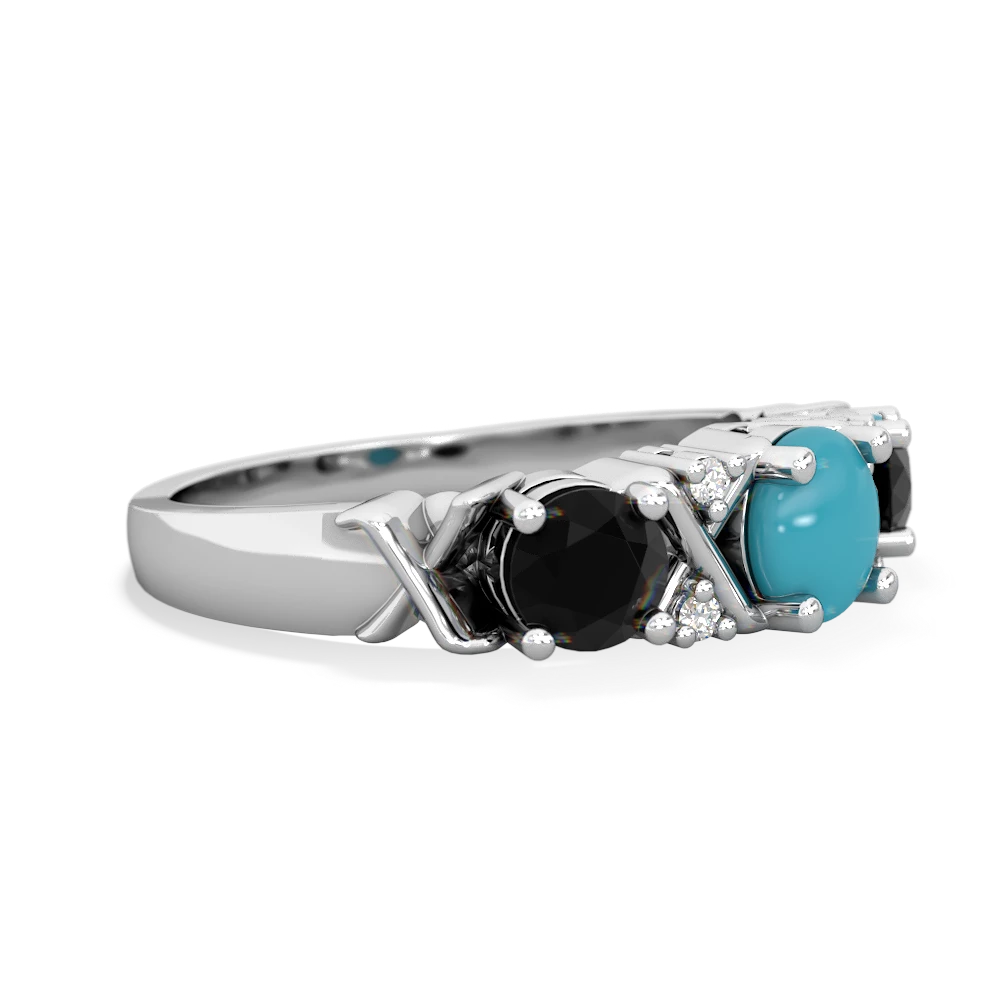 Turquoise Hugs And Kisses 14K White Gold ring R5016