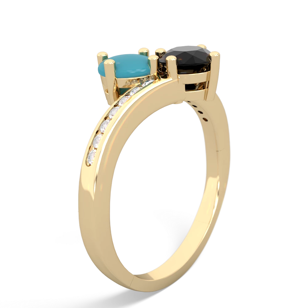 Turquoise Channel Set Two Stone 14K Yellow Gold ring R5303