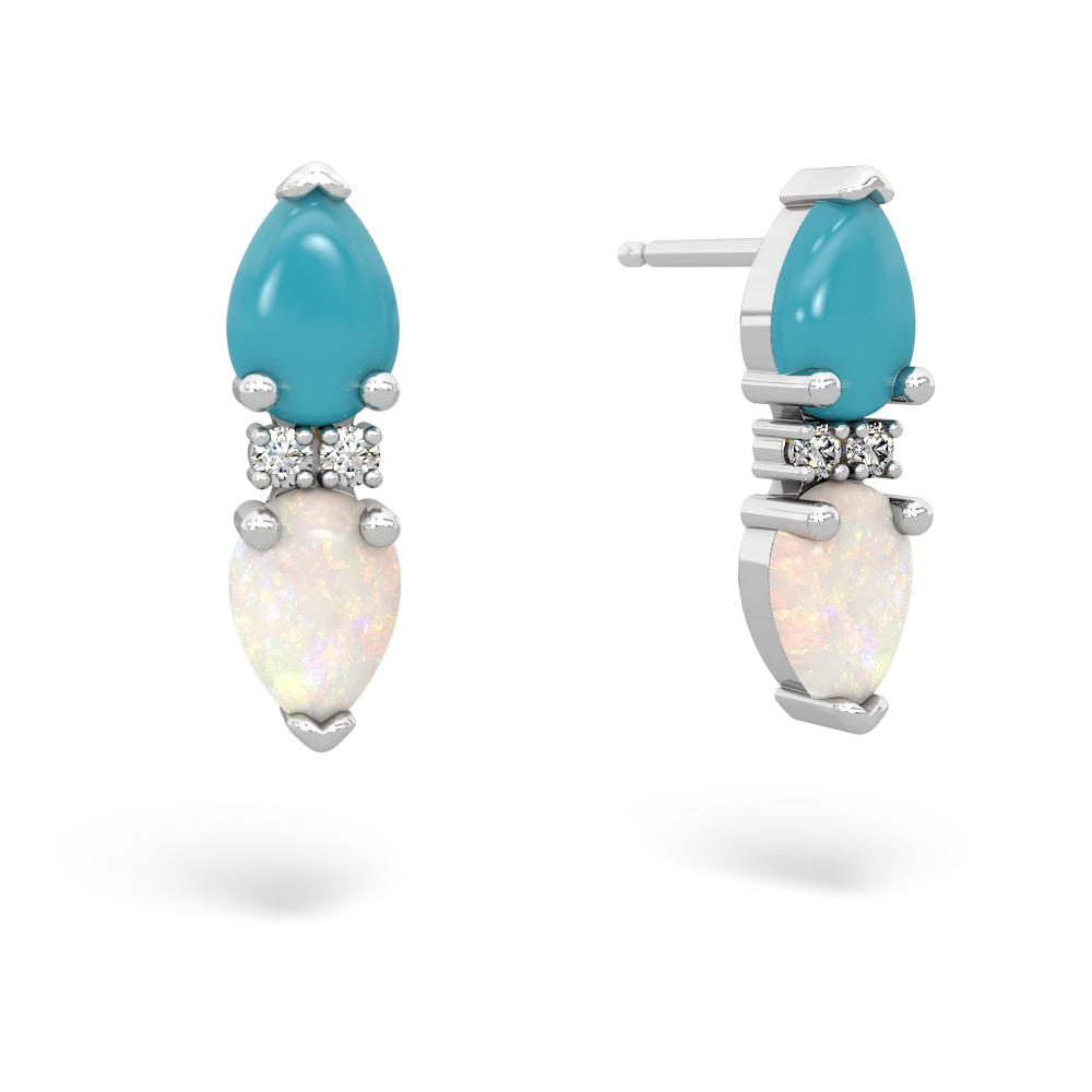 Turquoise Bowtie Drop 14K White Gold earrings E0865