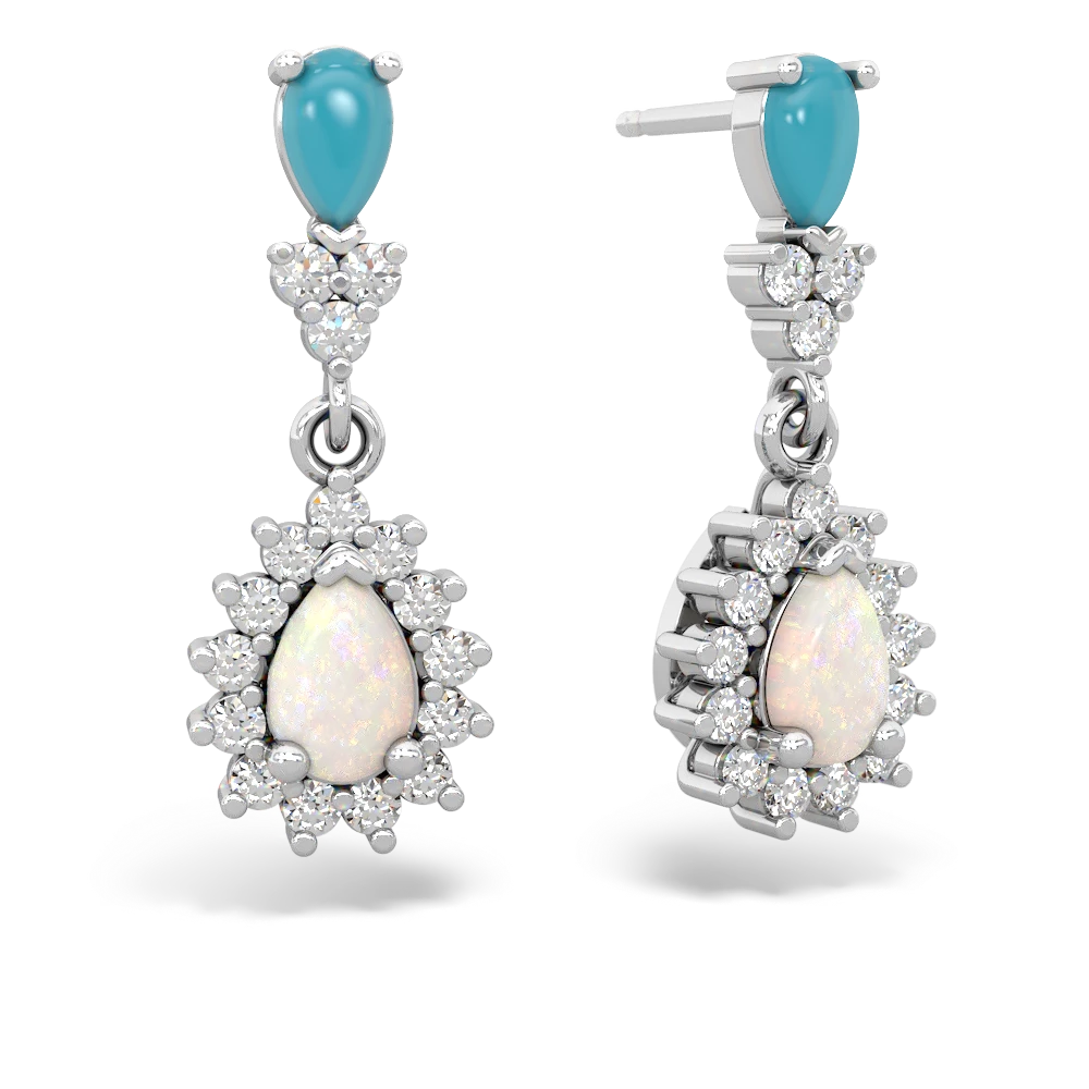 Turquoise Halo Pear Dangle 14K White Gold earrings E1882