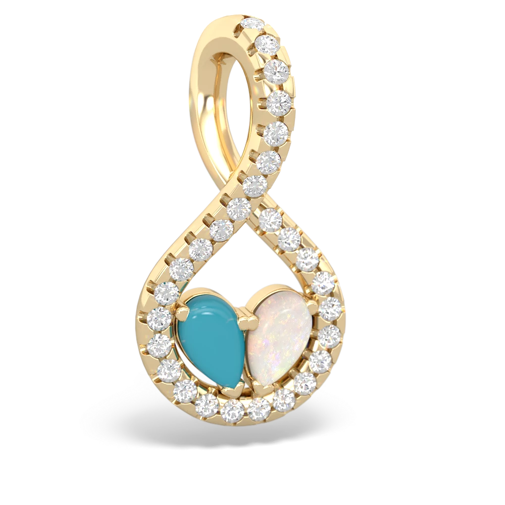 Turquoise Pave Twist 'One Heart' 14K Yellow Gold pendant P5360