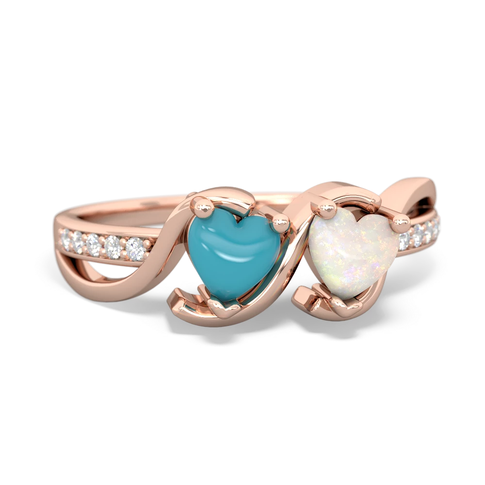 Turquoise Side By Side 14K Rose Gold ring R3090