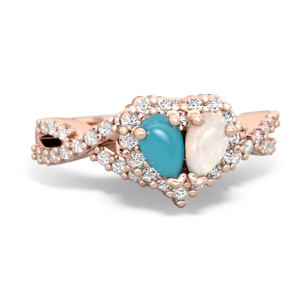 Turquoise Diamond Twist 'One Heart' 14K Rose Gold ring R2640HRT