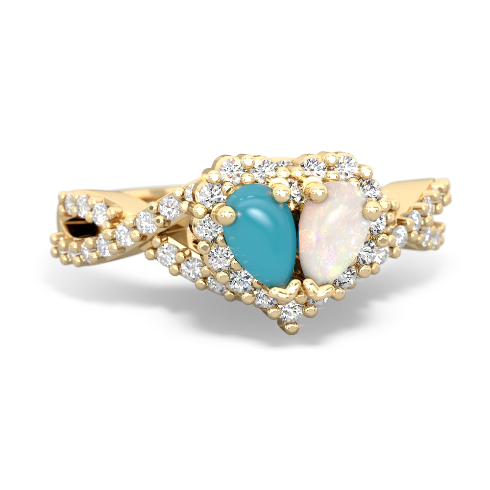 Turquoise Diamond Twist 'One Heart' 14K Yellow Gold ring R2640HRT